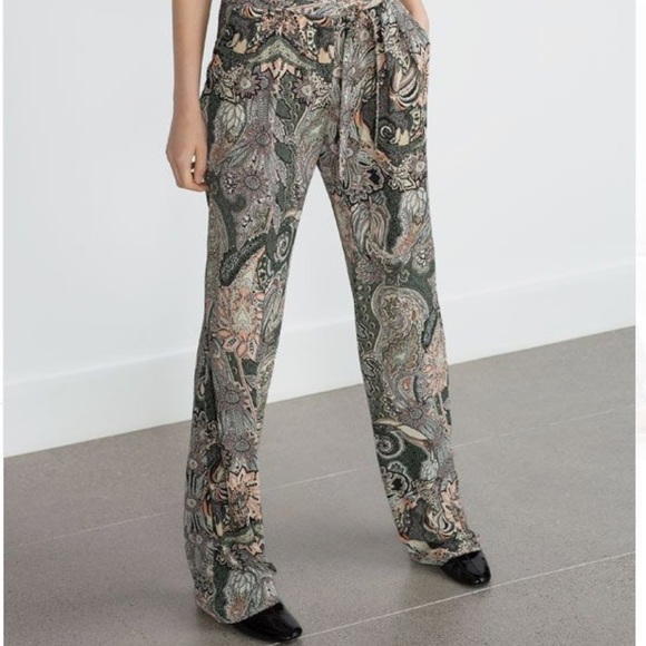 Zara Wide Leg Paisley Print Pants NWOT - Picture 8 of 13